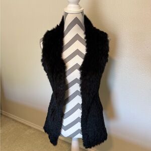 Black Rabbit Fur Vest for Women - Classic Sleeveless Jacket